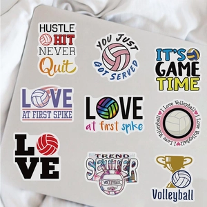 Volleyball stickers pack for laptops with diverse sports designs and motivational slogans