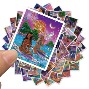 Vibrant 50pcs aesthetic cartoon stickers for laptops and luggage with surrealist art style
