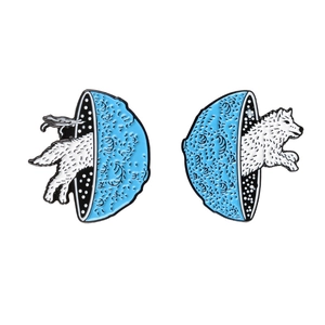 Set de broches en émail loup blanc et lune bleue pour décoration de vêtements élégants