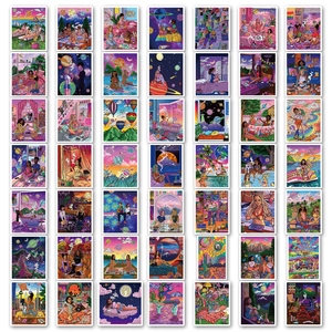 50 Pcs Trippy Aesthetic Cartoon PVC Stickers for Laptops and Skateboards with Neon Psychedelic Art