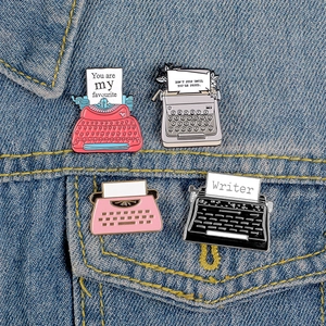 Retro Typewriter Enamel Pin Alloy Brooch For Women Men Writer Quotes Badge Pins Literary Office Lapel Pins Creative Gift