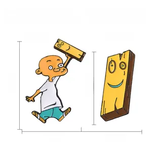 Detailed view of Jonny and Plank enamel pins showing precise dimensions and light weight
