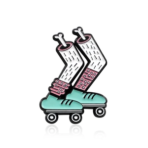 Creative pop art roller skates and legs enamel brooch pin in quirky cartoon style
