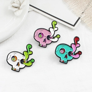 Set de trois broches crânes colorées en émail avec design d'œil fuyant pour décoration