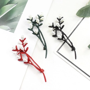 Mode Elegante Legierung Pflanzenzweig Brosche Mit Künstliche Perlenimitat Mattlack Rot Grün Schwarz Beere Blatt Anstecknadel Damen Schmuck