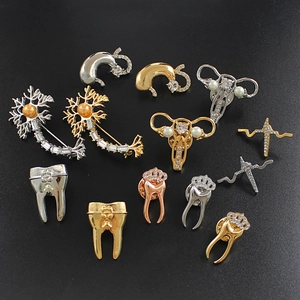 Creative Medical Organ Shape Alloy Rhinestone Brooch Pin Uterus Heartbeat Tooth Jewelry Gift For Doctors Nurses Professional