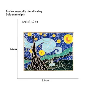 Broche émaillée Nuit Étoilée de Van Gogh en alliage, dimensions 3,0 cm x 2,0 cm
