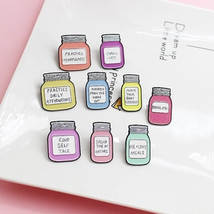 Cartoon Fashion English Letter Jar Enamel Brooch Alloy Sealed Bottle Quote Lapel Pin Creative Clothing Accessories Jewelry