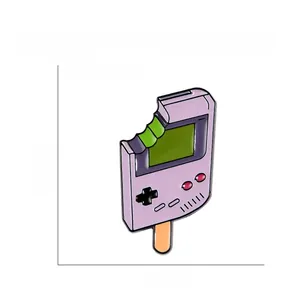 Detailed macro view showing the size and purple enamel texture of the game console pin