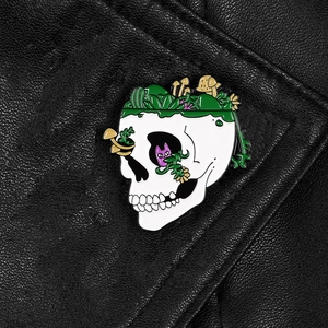 Creative Skeleton Skull Enamel Brooch Alloy Succulent Mushroom Design Purple Cat Pin Gothic Jewelry For Backpack Decoration
