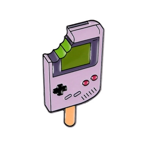 Creative enamel game console popsicle brooch in purple and green with a bitten edge