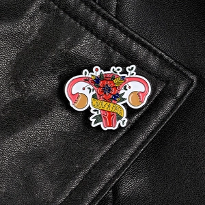 Feminist Grow A Pair Uterus Flower Enamel Pin Creative Anatomical Zinc Alloy Brooch For Women Medical Awareness Gift Badge