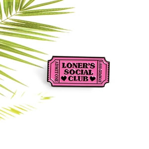Creative Alloy Enamel Pin Brooch Pink Ticket Stub Loner Social Club Badges For Backpack Clothing Decorative Accessory Women Men Kids