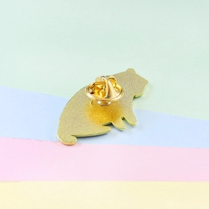 Cute golden badger animal enamel pin back view with golden butterfly clutch and pin base