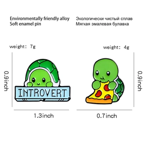 Cute cartoon turtle enamel pins featuring Introvert design and pizza turtle styles