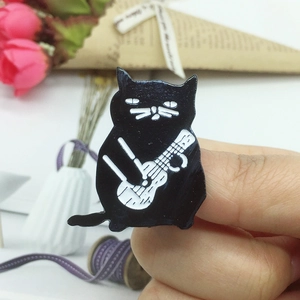 Funny black cat playing guitar enamel pin with your dog has fleas text detail