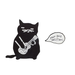 Cartoon black cat playing ukulele enamel pin set with your dog has fleas text