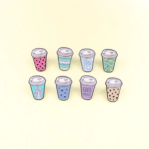 Lot de 8 broches créatives en émail en forme de tasses avec motifs vagues et nuages colorés