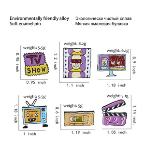 Detailed size chart showing dimensions and weight for six vintage enamel brooch pins