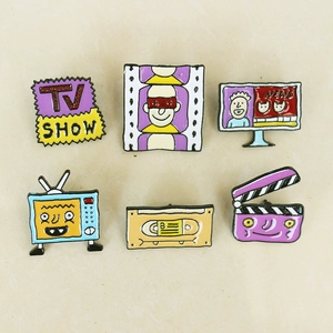 Vintage Alloy Enamel Brooch Pin Set Retro TV Movie Clapperboard News Tape Film Reel Pins For Clothing Backpack Unisex Jewelry