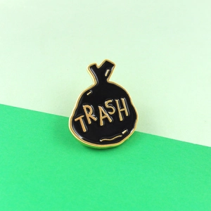 Creative Black Trash Bag Enamel Pin Funny TRASH Lettering Alloy Brooch Badge For Clothes Bags Accessory Jewelry Gift