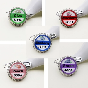 Creative soda bottle cap enamel pins set with colorful fruit designs for clothing and bags