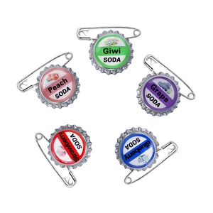 5-pack creative fruit soda bottle cap enamel pins with colorful fruit illustrations