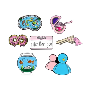 Creative Cartoon Alloy Enamel Brooch Pin Set Variety Fish Tank Bed Donut Koi Pond Decorative Badge Accessory Jewelry For Unisex