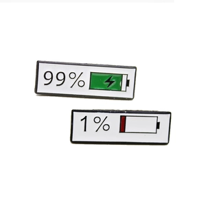 Creative battery status enamel pins set with 99% full and 1% low energy icons