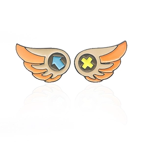 Creative enamel angel wing game controller pin badges with arrow and cross icons