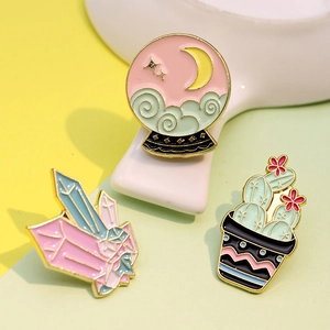 Fashion Creative Enamel Pin Collection Cactus Crystal Ball Moon Star Drip Oil Brooch For Women Jewelry Clothes Decor