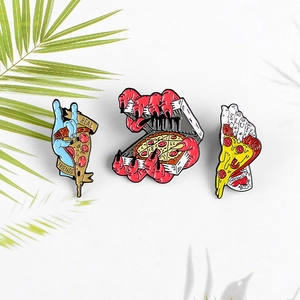 Creative Pizza Enamel Pin Set Cartoon Zombie Hand Monster Claw Brooches Alloy Pepperoni Pizza Jewelry Halloween Party Gift