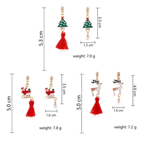 Pendientes de Navidad con reno, Papá Noel y colgantes de árbol con perlas blancas