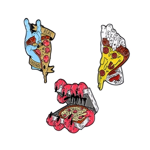 Halloween pizza ghost witch enamel pin set with creative hand design and vibrant drip oil