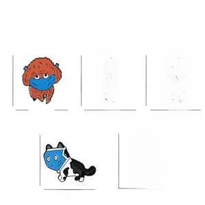 Detailed size and weight specs for five cute animal enamel pins wearing face masks