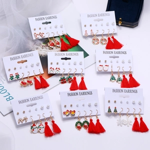 Weihnachts-Ohrring-Set Für Damen Legierung Künstliche Perle Quaste Hängeohrringe Weihnachtsmann Weihnachtsbaum Schneeflocke Festlicher Schmuck Geschenk