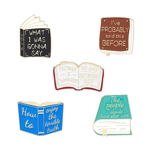 Set of 5 colorful book enamel pins with creative quotes for avid readers and students