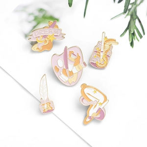 Artistic Enamel Pin Set Dream Banner Melting Clock Palette Paint Brush Brooches For Clothing Bags Badges Artistic Jewelry