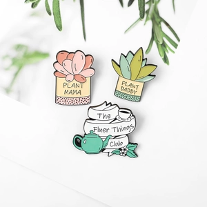 Cartoon Enamel Succulent Plant Pot Pins Teapot Ribbon Brooches Alloy Drip Oil Badge Jewelry For Clothes Bags Women Accessories