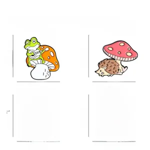 Broches mignonnes en émail animaux de dessin animé avec grenouille, champignon et chat
