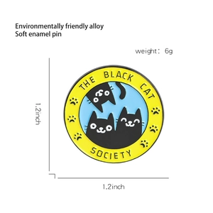 Insigne en émail Black Cat Society en alliage pour décoration de vêtements et sacs