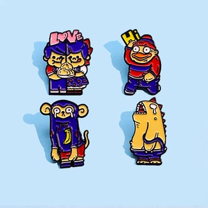 Cartoon Alloy Enamel Brooch Creative Animal Figure Pins Cute Purple Monkey Yellow Dinosaur Love Couple Badge Fashion Accessories Jewelry Gift