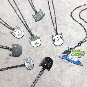 Süße Cartoon Katze Gesicht Legierung Emaille Halskette Mode Tier Anhänger Schmuck Für Damen Mädchen Geburtstag Geschenk