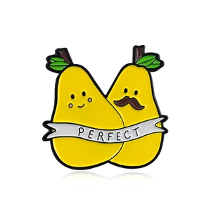 Cute cartoon pear couple enamel pin badge with Perfect text for jackets and bags