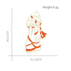 Artistic hands tied with red ribbon enamel pin dimensions: 3.7cm height and 1.8cm width