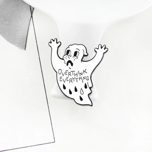 Creative Cartoon Ghost Alloy Enamel Brooch Personalized Overthink Everything Letter Pattern Badge For Clothing Backpack Fashion Accessory