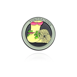 Enamel fundraising pin badge featuring sexy aesthetic and vintage money design