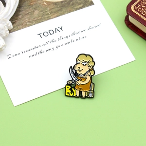 Humorvolle Legierung Emaille Brosche Mit Cartoon Weibliche Figur Kreative Shopping Addict Revers Pin Für Kleidung Und Taschen Spaß Mode Schmuck Geschenk