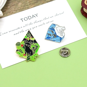 Broche Créative en Alliage d'Émail d'Animaux de Dessins Animés Chat Noir Jungle Ours Polaire Mère Bébé Badge Épingle Bijoux de Mode