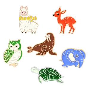 Lot de 6 broches émaillées animaux mignons avec alpaga cerf éléphant et hibou